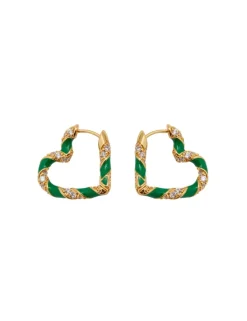 Candy Stripe Pave Heart Hoops