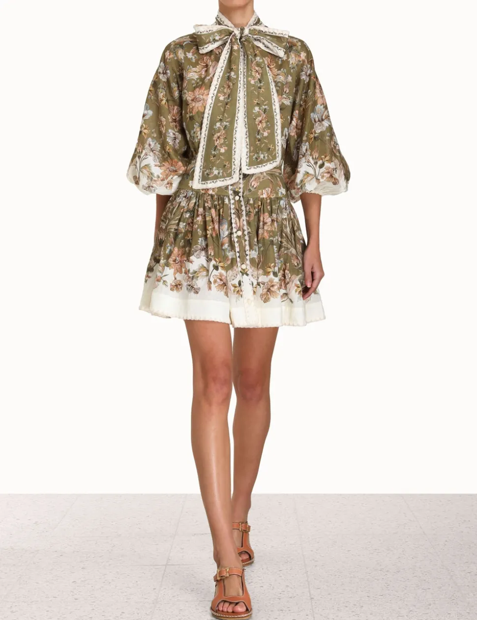 Chintz Tie Neck Mini Dress